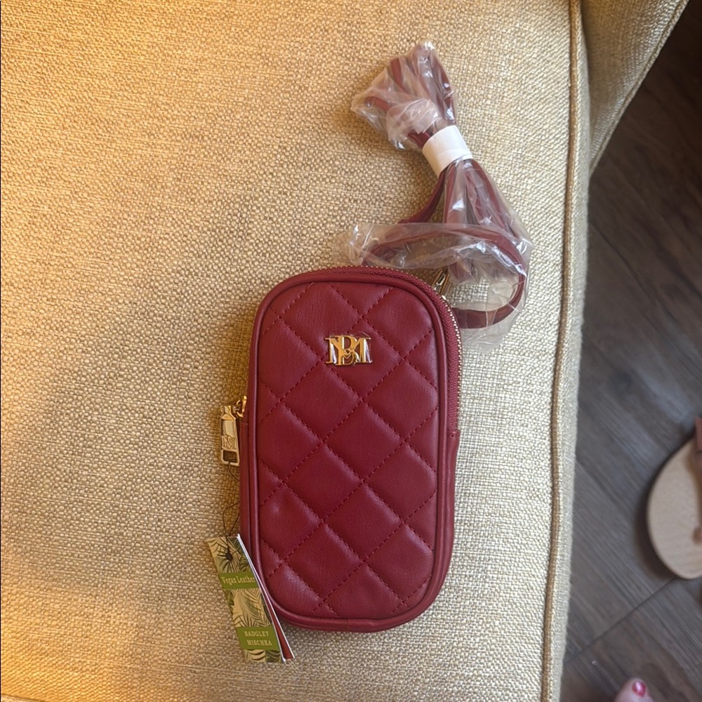 Badgley Mischka Red Quilted Crossbody Bag with Gold Accents